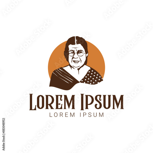 Grandma or granny character logo design, old lady in round glasses, vector format, logo illustration, Indian grandmother logo