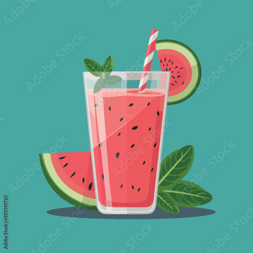 A refreshing watermelon smoothie in a tall glass with a straw
