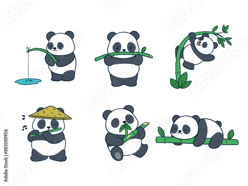 Adorable panda vector doing fun activities