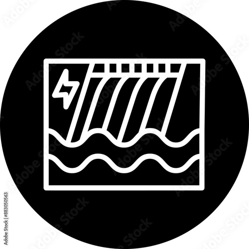 Hydropower Dam Vector Line White Circle Black