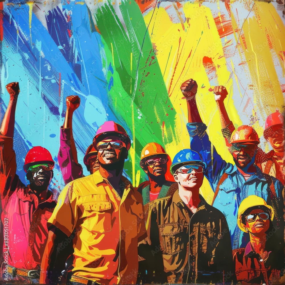 Fototapeta premium 1. Diverse group of women holding hands in solidarity, contemporary, vibrant colors, digital art, celebrating unity and equality