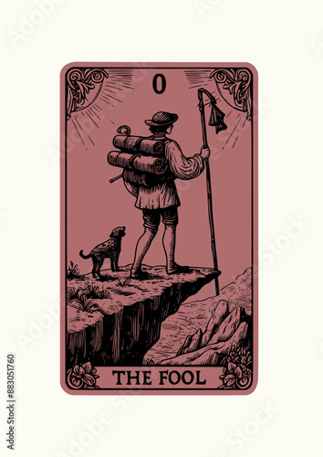 The Fool Tarot Card: Vintage Hand-Drawn Engraved Illustration