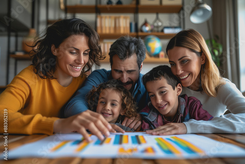 Professional financial advisor illustrating wealth growth strategies to multi-generational family.