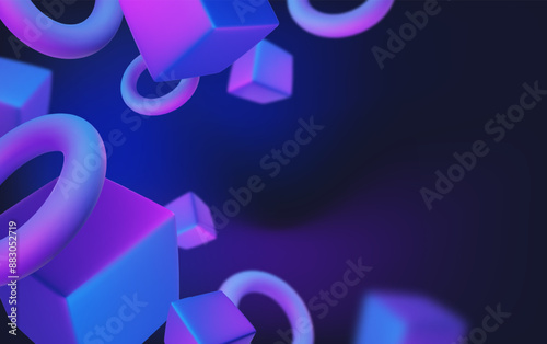 Abstract poster, brochure, flyer design background with bright cubes and toruses