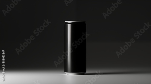 Minimalist Black Aluminum Beverage Can with Glossy Finish and Dark Reflective Surface