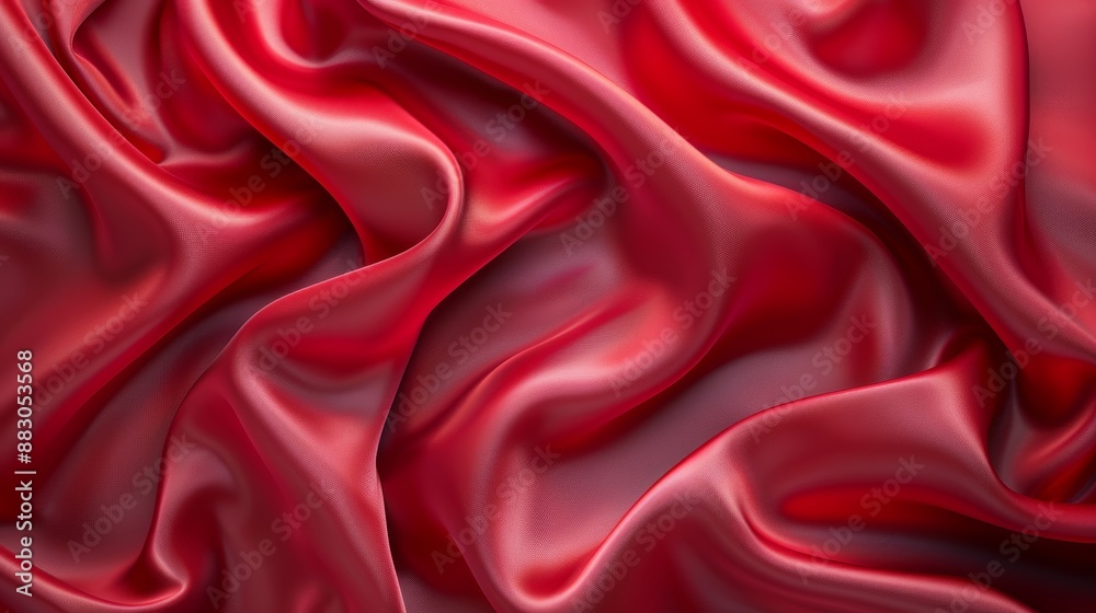 Fototapeta premium Hyper realistic draped red satin fabric, shiny and luxurious with a glossy texture, premium fashion display