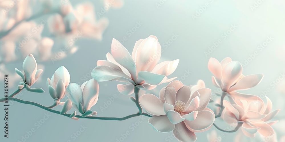 Detailed 3d magnolia flowers studio neutral background. Detailed 3d magnolia flowers studio neutral background.