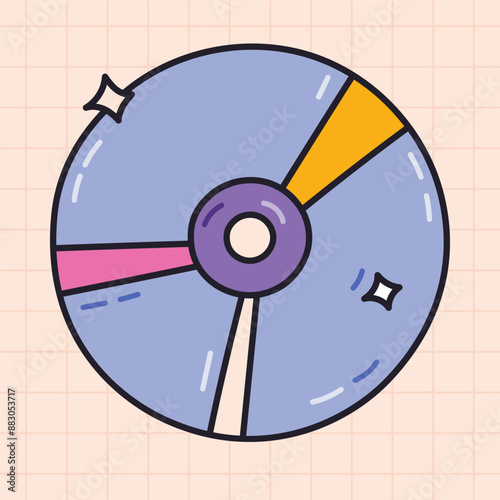 Groovy doodle of CD and DVD compact disc from 90s and 00s. Retro CD rom for multimedia, music or film playing as badge of Y2k. Nostalgia for 1990s aesthetic. Hand drawn computer software with outline.