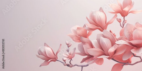 Detailed 3d magnolia flowers studio neutral background.