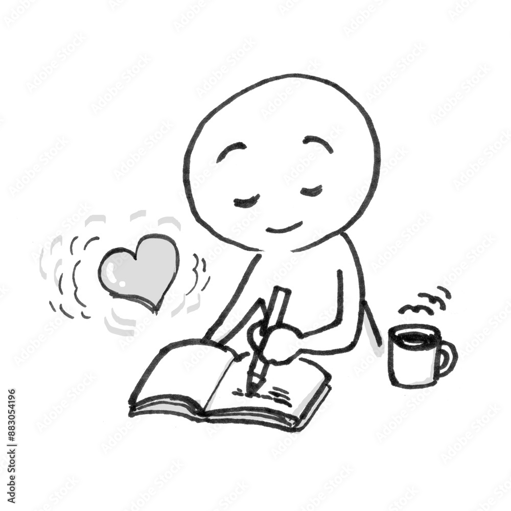日記を書いてほっとこころが整うイメージのイラスト 日記を書いてほっとこころが整うイメージのイラスト