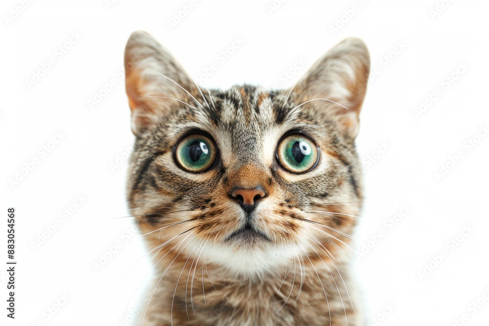 a cute funny cat with big green eyes, isolated on a white background