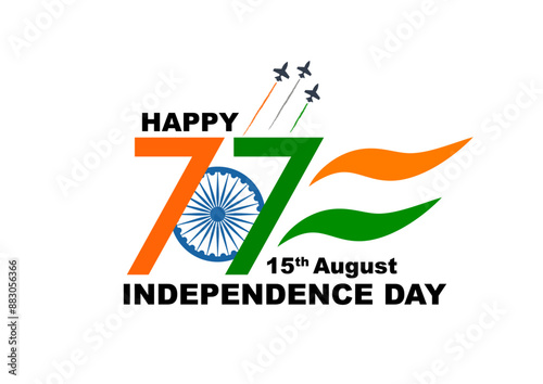 77th India Independence Day freedom celebration concept or tricolor flag, icon, poster, banner. 15 August Celebration 77th Independence Day 2024. template design.  77th Years Anniversary. Vector Logo