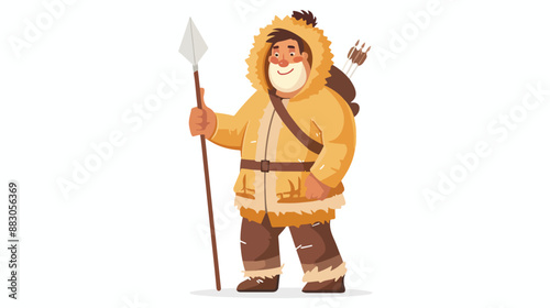 Inuit People Landing Page Template. Eskimo Male Chara