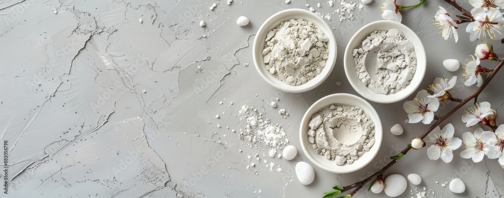 A flat lay composition of spa products on an isolated background