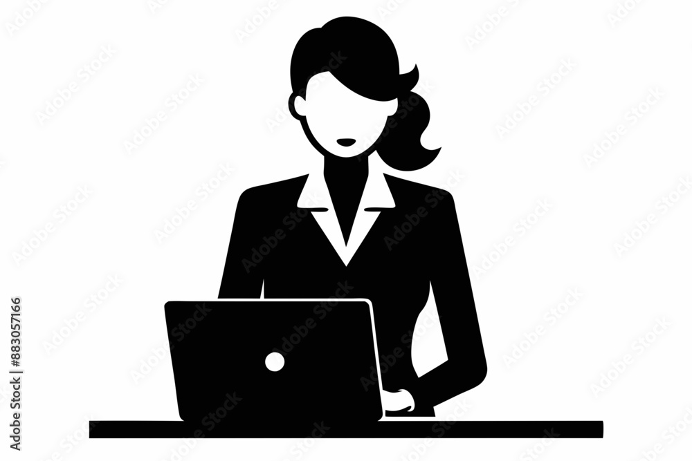 Business woman working on laptop black silhouette
Business woman working on laptop black silhouette