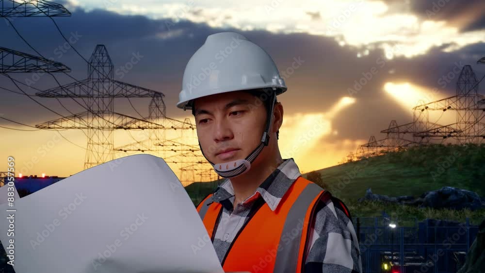 Engineer Side View Close Up Side View Of Asian Male Engineer With Safety Helmet Looking At ...