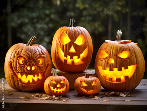 Expert Halloween Jack-o'-Lantern Pumpkin Carving with Glowing Face..