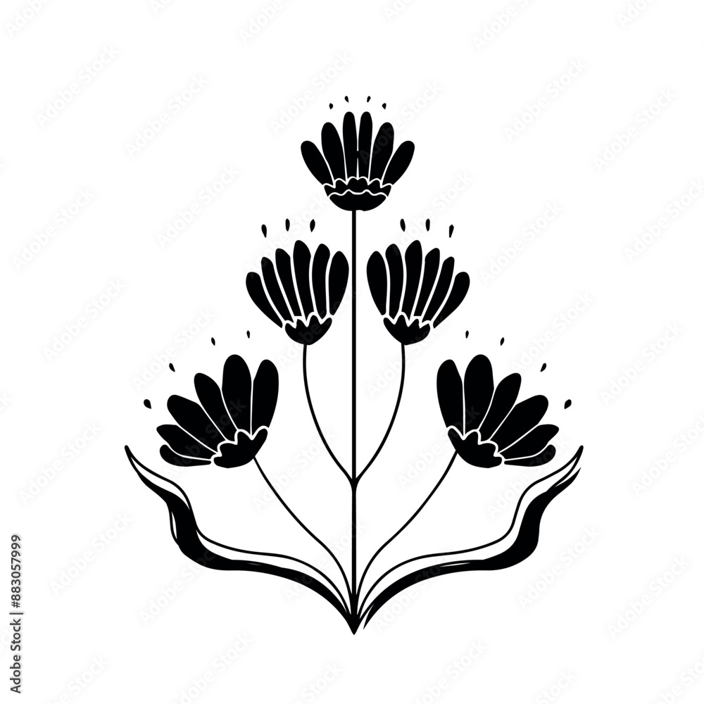 linocut flower decorative black and white, Doodle line art style. Vector illustration linocut flower decorative black and white, Doodle line art style. Vector illustration