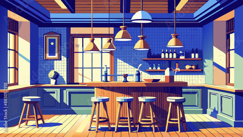 Old bar scene. Traditional or British style bar or pub interior, with wooden paneling