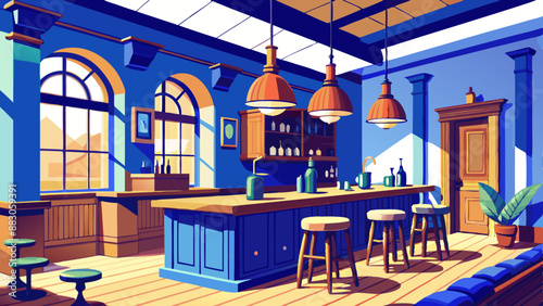 Old bar scene. Traditional or British style bar or pub interior, with wooden paneling