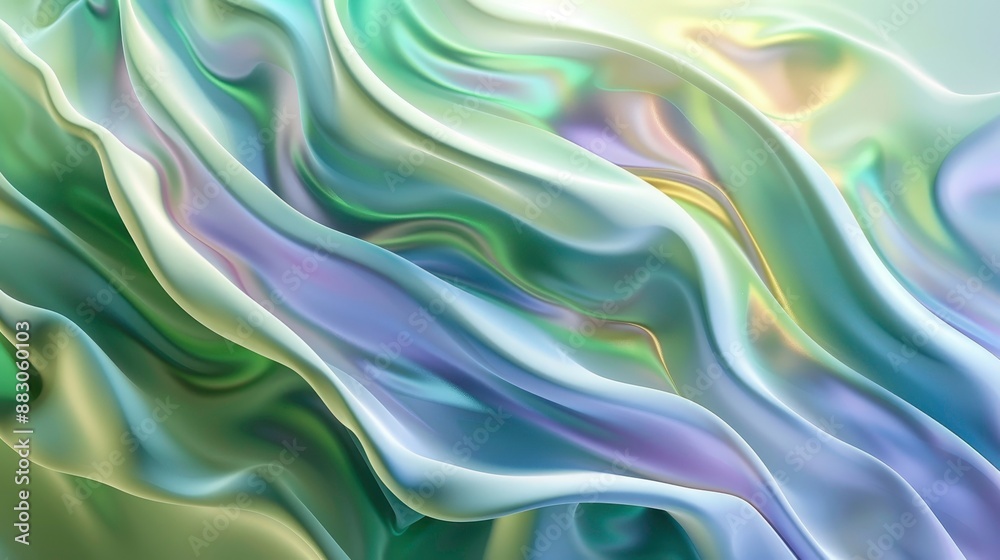 Obraz premium Flowing green waves and metallic gloss art illustration
