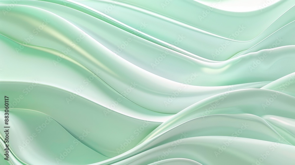Flowing green waves and metallic gloss art illustration