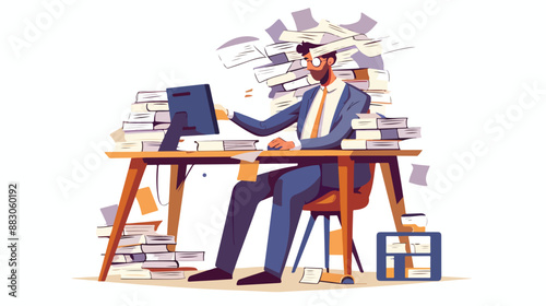 Overloaded Stressed Male Office Employee Character 