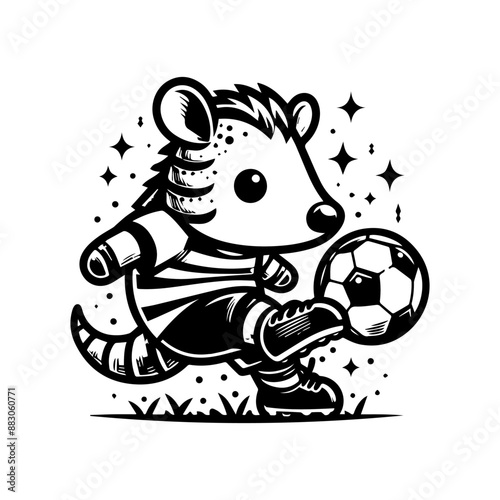 cute Armadillo logo design playing football