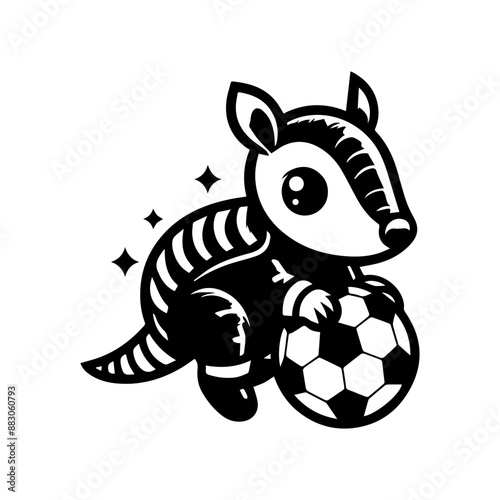 cute Armadillo logo design playing football