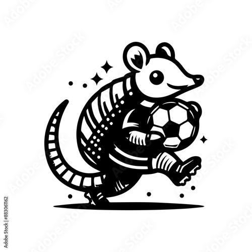 cute Armadillo logo design playing football