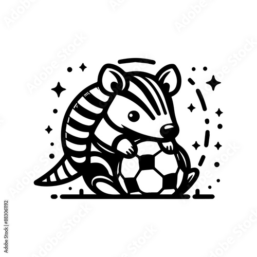 cute Armadillo logo design playing football