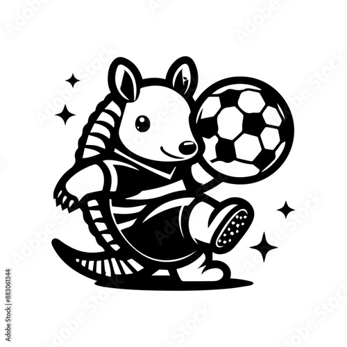 cute Armadillo logo design playing football