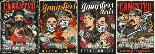 Gangster life set stickers colorful