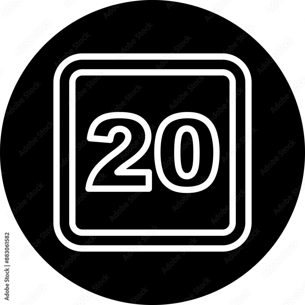 20 Number Vector Line White Circle Black 20 Number Vector Line White Circle Black