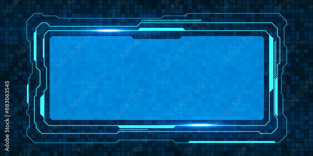 Obraz premium Futuristic blue cyber data frame on a digital grid, abstract technology concept, digital wallpaper with a tech design. 3D Rendering