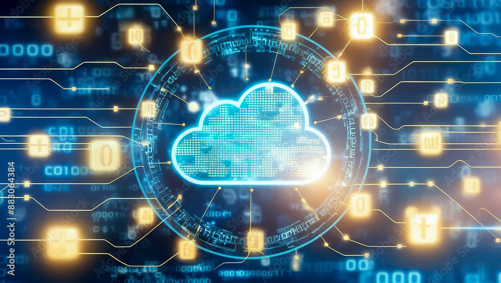 Digital information technology futuristic background with cloud icon, cloud computing Abstract Motion of digital data flow