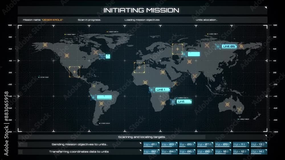 world map mission animation, hi-tech digital world mapping hologram, world map interface, futuristic world screen scan