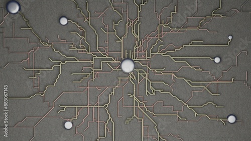 Papertronics. Paper electronics. Thin flexible circuit board. Foldable, bendable technology printed on paper. Paper thin tech. 3d render illustration	 photo