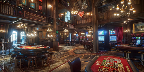 Rustic Wild West Casino Immersive Gaming Experience with Authentic Wooden Beams and Saloon Piano Music