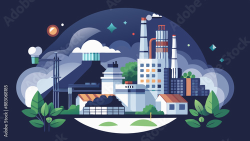 Green industry eco power for sustainable energy environmental friendly low carbon footprint. Green factory industry for good environment ozone air low carbon