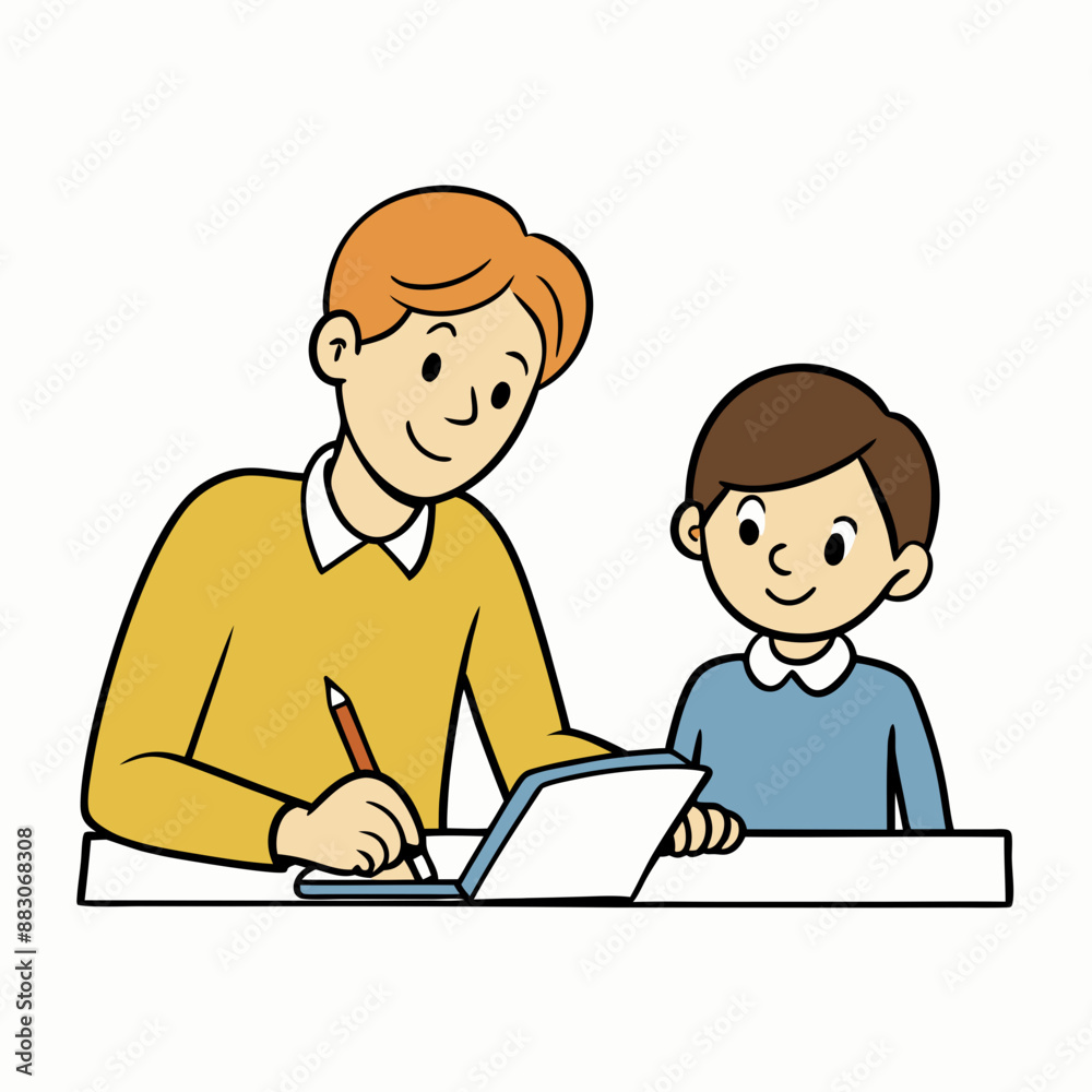 A tutor helping a student with homework vector illustration with white background A tutor helping a student with homework vector illustration with white background
