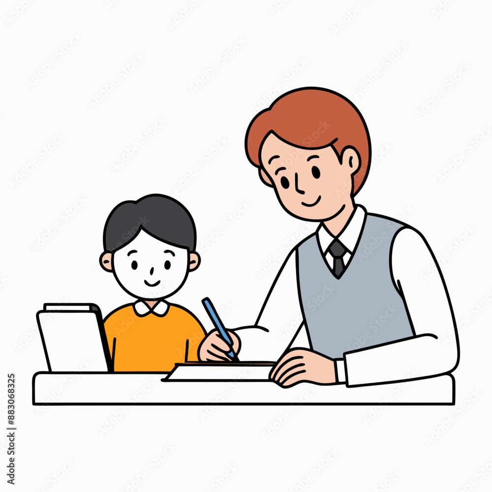 A tutor helping a student with homework vector illustration with white background A tutor helping a student with homework vector illustration with white background