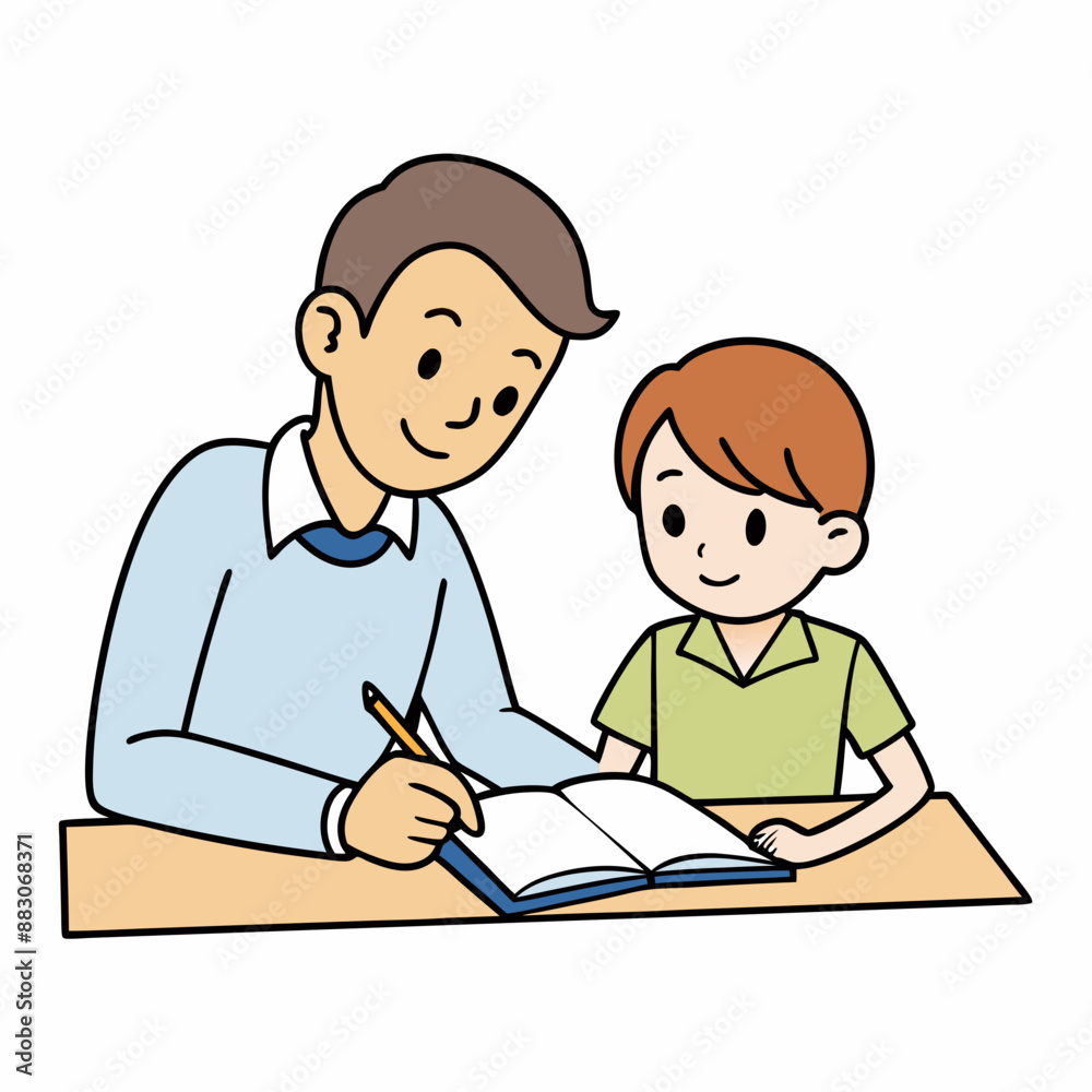 A tutor helping a student with homework vector illustration with white background A tutor helping a student with homework vector illustration with white background