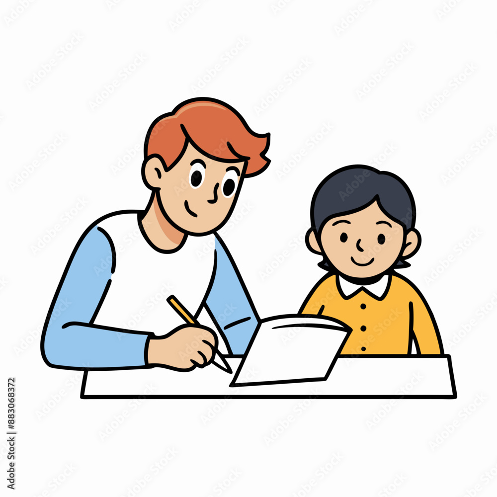 A tutor helping a student with homework vector illustration with white background A tutor helping a student with homework vector illustration with white background