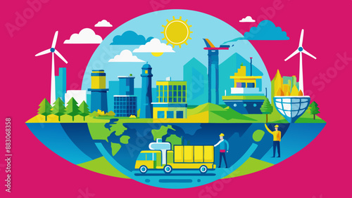 Green industry eco power for sustainable energy environmental friendly low carbon footprint. Green factory industry for good environment ozone air low carbon