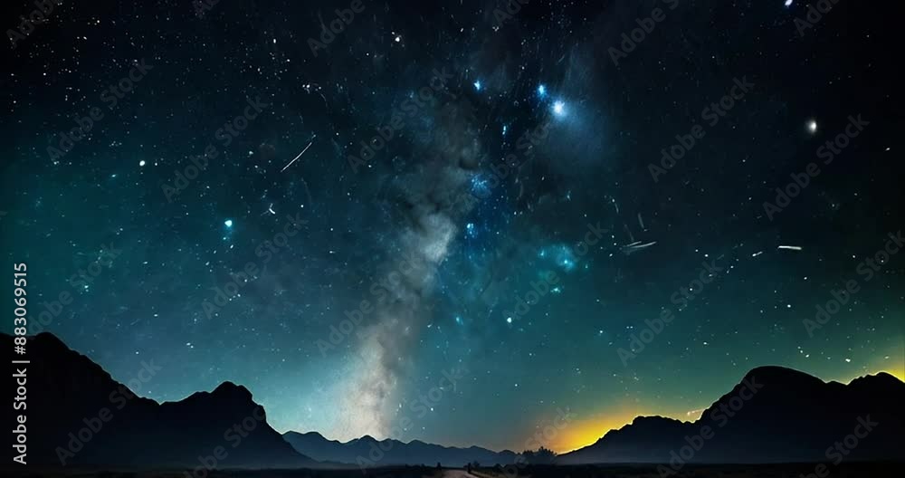 Night Sky With Shooting Stars Over Mountains