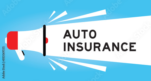 Color megaphone icon with word auto insurance in white banner on blue background