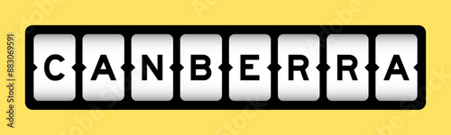 Black color in word canberra on slot banner with yellow color background