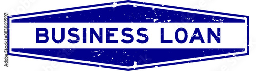 Grunge blue business loan word hexagon rubber seal stamp on white background