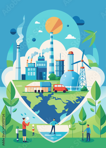 Green industry eco power for sustainable energy environmental friendly low carbon footprint. Green factory industry for good environment ozone air low carbon